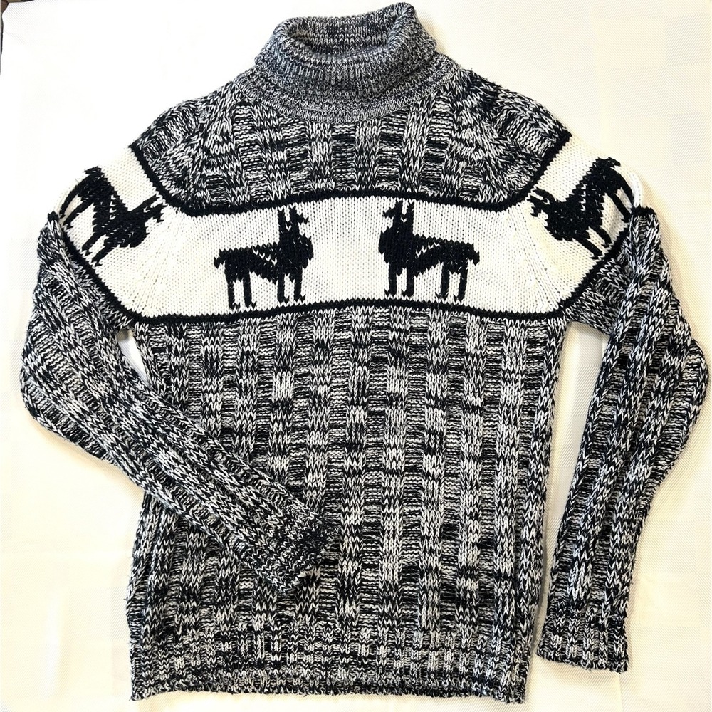 VTG CAMPUS 60-70's Black/White Llama Turtleneck Sweater RARE - READ for size